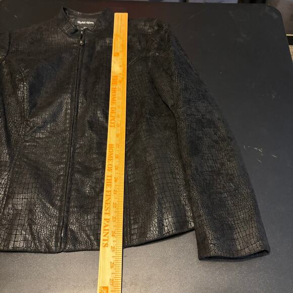 Rachel Adams Faux Leather Crocodile Print Black Jacket Womens Sz M Polyester - Picture 3 of 5